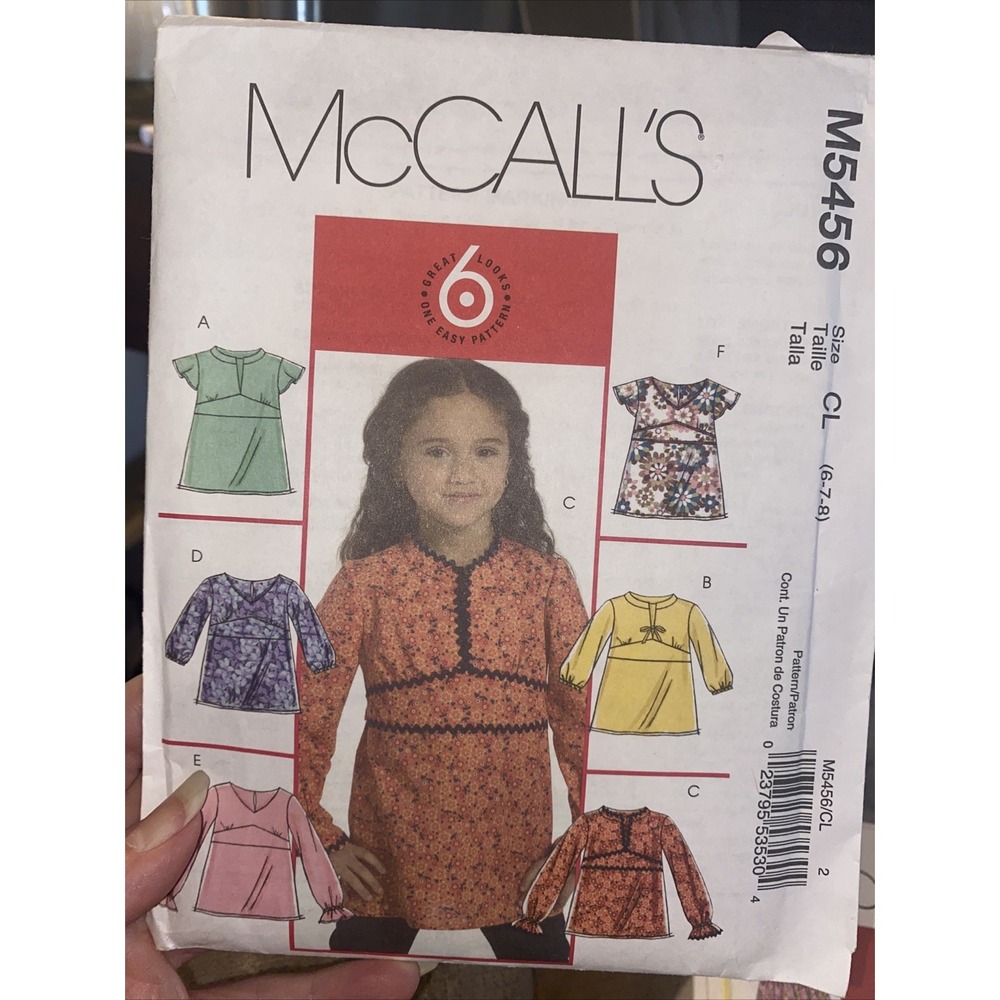 McCalls M5456 Girls Blouse Top Shirt Sewing Pattern Size 6-8 Uncut 2007